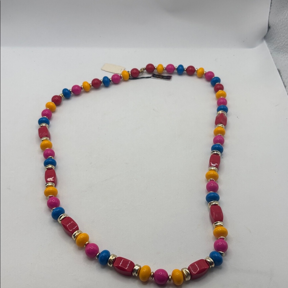 VTG Multi Colorful Beaded Genuine Lucite Necklace Jewel tone gold accents NWT - Picture 10 of 10